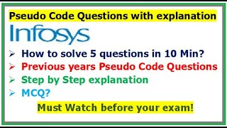 Infosys Pseudo Code Questions with Step by Step Explanation 5 Questions in 10 min 100 selection [upl. by Farley]