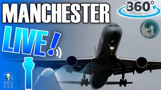 Manchester Airport Live in VR 360 Degrees LOW LANDINGS planespotting manchesterairportlive [upl. by Enos]