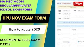 Hpu ma msc mcom examination form 2023hpu pg exam datehpu pg exam form online apply 2023 hpu [upl. by Tobe]