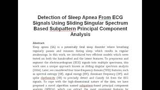 Detection of Sleep Apnea From ECG Signals Using Sliding Singular Spectrum Based Subpattern Principal [upl. by Einnoj]