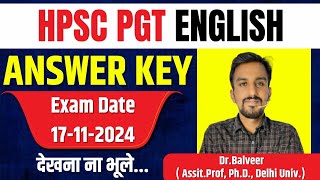 HPSC PGT English Answer Key by Dr Balveer Sir  hpsc2024 answerkey 2024 hpscpgt english [upl. by Llevel569]