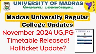 Madras University November 2024 Exam Timetable For Current And Arrears Hall ticket [upl. by Lamarre]