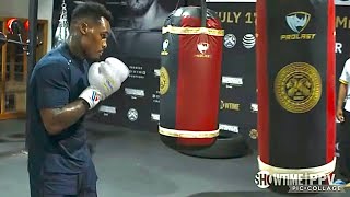 JERMELL CHARLO DESTROYS HEAVY BAG FOR CANELO FIGHT  LOOKING HUGE amp POWERFUL IN TRAINING [upl. by Maximo]