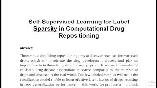 Self Supervised Learning for Label Sparsity in Computational Drug Repositioning [upl. by Naihtniroc]