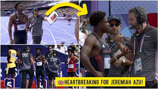 Great Britains Jeremiah Azu disqualified for false start in Olympic Mens 100M round one protest [upl. by Halfon]