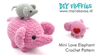 Mini Love Elephant Amigurumi tutorial  easy free crochet pattern for beginners  English [upl. by Ambrosine]