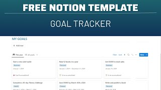 Free Notion Goal Tracker Template  Plan and Track Your Goals Effortlessly  2024 Notion Template [upl. by Trembly]