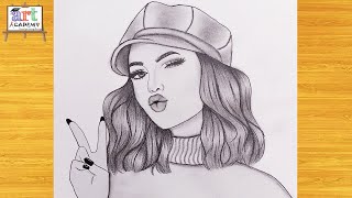 رسم  تعليم رسم بنت كيوت مع شعر طويل قصير بالرصاص  رسم بنات [upl. by Yromas]