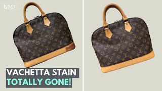 How Vachetta Burn Marks Totally Gone  Louis Vuitton Alma Restoration  LV Repair [upl. by Willett479]