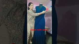 Gown with saree style dressgownsaree tutorial [upl. by Alleber]