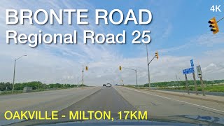 Bronte Road Regional Road 25 from Oakville to Milton Ontario 17km [upl. by Nnylrats]