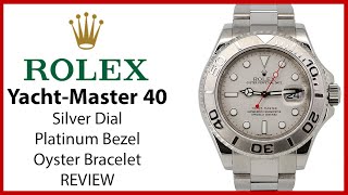 ▶Rolex YachtMaster 40mm Silver Dial Platinum Bezel Stainless Steel Oyster Bracelet REVIEW 16622 [upl. by Solrak525]