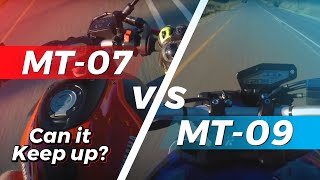 Yamaha MT07 VS MT09 Roll Racing [upl. by Kenna]