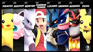 Pikachu VS Jigglypuff VS Mewtwo VS Pokémon Trainer VS Lucario VS Greninja VS Incineroar VS Pichu [upl. by Gereld609]