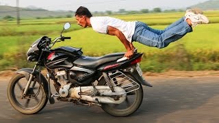 Motorbike Yoga Man Pulls Yoga Poses On Speeding Bike [upl. by Housum44]