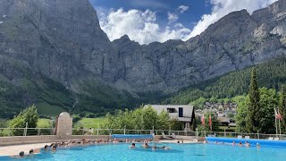 A fantastic mountain panorama in the Valais Alps thermal bath amp Spa in Leukerbad  Switzerland 2022 [upl. by Warga707]