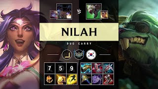 Nilah ADC vs Twitch Quadra Kill Godlike  KR Challenger Patch 1422 [upl. by Bannon]