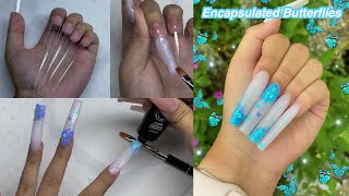 ENCAPSULATED BUTTERFLY NAILS EXTRA LONG NAIL TIPS TRYING MODELONES POLYGEL KIT  Nail Tutorial [upl. by Onit927]