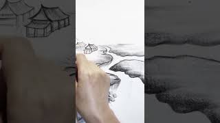 Beautiful landscape using just a pencil  beautiful scenery art shorts youtubeshorts natural [upl. by Gausman]