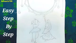 How To Draw Easy NAVRATRI Special Dandiya Dance Drawing For Beginners Step by step  Dandiya drawing [upl. by Pansie]