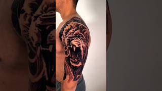 Majestic Lion Tattoo with Aztec Calendar Design 🦁🕊️ music keşfet tattooartist tattootattooideas [upl. by Enelyt790]