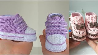 Crochet baby sneakers  infant booties handmade  Baby sandals Crochet Pattern Baby Shoes Tutorial [upl. by Yror]