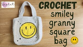 Smiley Face Granny Square bag  Crochet Tutorial [upl. by Enileuqkcaj321]