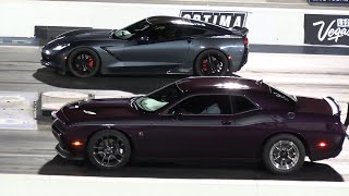 Z06 Corvette vs Dodge Challenger and Charger Scat Pack  muscle cars drag racing [upl. by Nesbitt564]