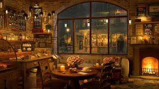 Rainy Jazz Cafe  Smooth Piano Jazz Music in 8K Cozy Coffee Shop for Relaxing Studying and Working [upl. by Nabetse]