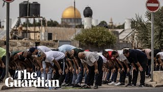 Palestinians pray outside as Israel tightens security around alAqsa mosque [upl. by Forlini]