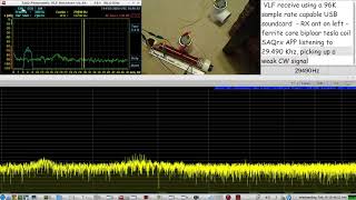 SAQrx VLF SDR receiving a weak CW signal on 29490 Khz using a 96K USB Sound Card [upl. by Htebiram2]