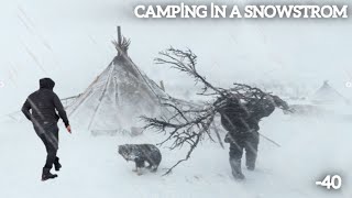 EXTREME 40° Solo Camping 4 Days  Snowstorm amp Winter Camping in a Snowstorm HOT TENT [upl. by Nealon]