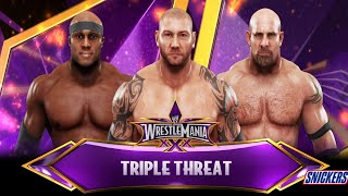 WWE 2K19 Triple Threat  Batista vs Goldberg vs Bobby Lashley [upl. by Woodring]