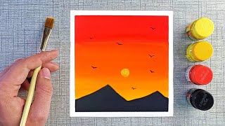 Sunset painting  Poster colour painting ideas for beginners [upl. by Chuipek]