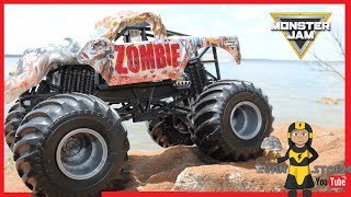 Monster Jam ZOMBIE Monster Truck Crash amp Smash at the Beach [upl. by Nerrak]