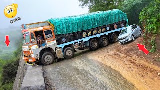 Lorry Videos  Dare Drive On Dangerous Ghat Down Turns  Ghat Trucks  Truck Videos  Trucks In Mud [upl. by Groeg]