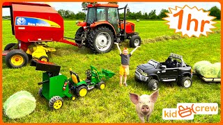 Farm compilation with kids ride on tractor trucks real tractors animals Educational  Kid Crew [upl. by Leatri]