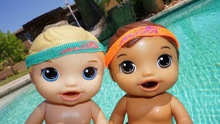 BABY ALIVE Boys Swim In Pool Underwater And Jump On The Trampoline [upl. by Gayelord]