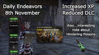 Increased XP Reduced DLC  Daily Endeavors Walkthrough  ESO 8th November [upl. by Applegate]