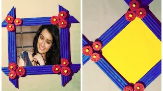 DIYNews paper stick photo framewall hangingphoto framenewspaper craft [upl. by Kalin]