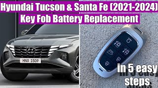 TUTORIAL Hyundai Tucson amp Santa Fe 20212024 key fob battery replacement or removal in 5 steps [upl. by Yelnet]