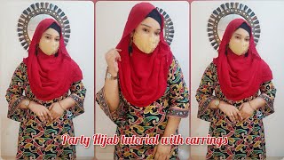 Party hijab tutorial with earrings  GalleryOfFahmidaoffical [upl. by Twila]