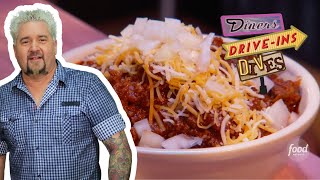 Guy Fieri Eats State Champ CHILI at The Diner in OK  Diners DriveIns and Dives  Food Network [upl. by Ecnaled]