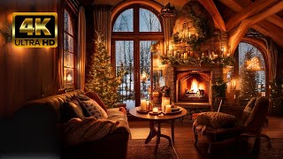 4K Cosy Winter Night With Fireplace and Snowfall  Relaxing Music in BedroomChristmas Ambience [upl. by Assisi]