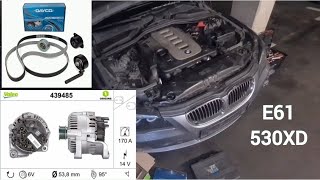 BMW 530xd e61 Lichtmaschine Generator wechseln ausbauen zerlegen Keilriemen Set Rollen Riemenspanner [upl. by Weaks]