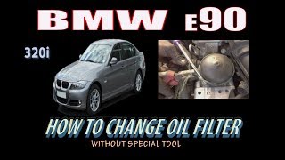 BMW E90  320I   HOW TO CHANGE OIL FILTER [upl. by Ifill]