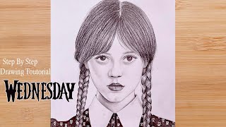 How to Draw Wednesday Addams Drawing Tutorial step by step  Netflix Wednesday [upl. by Wenger469]