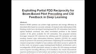 Exploiting Partial FDD Reciprocity for Beam Based Pilot Precoding and CSI Feedback in Deep Learning [upl. by Sibylle]