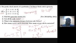 Linear Block codes problems with Parity check Matrix  Unit 5  Digital Communication [upl. by Akel846]