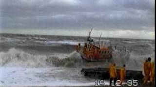 RNLI lifeboat launch in rough sea [upl. by Kentiga686]